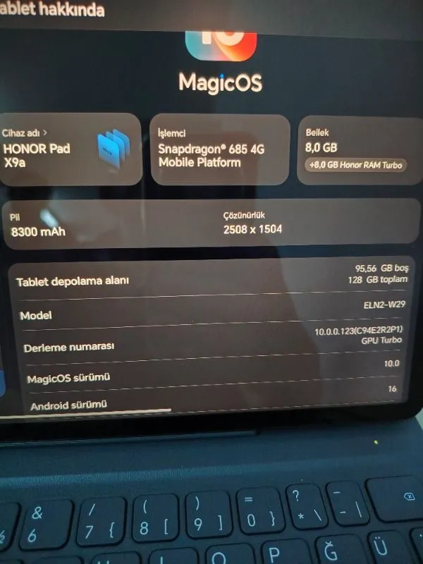 Honor Pad X9A 8GB 128GB Uzay Grisi Tablet 11,5 inç Ekran Android İşletim Sistemi