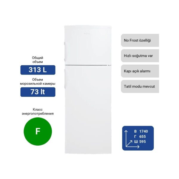 Altus Al 362 313 Lt Kapasiteye Sahip Çift Kapılı No Frost Buzdolabı Beyaz Renk Enerji Sınıfı F