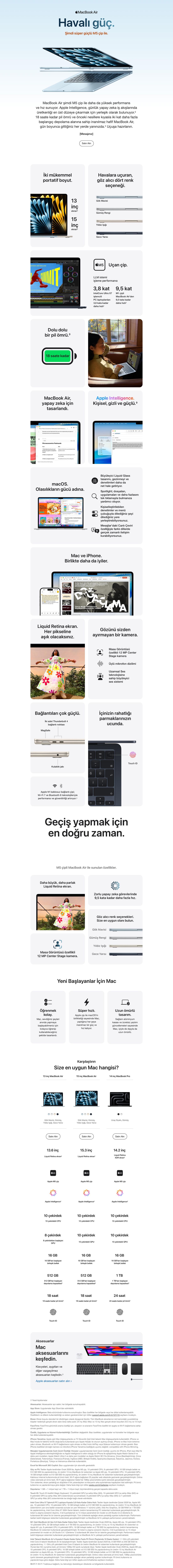 Apple MacBook Air M5 16GB 512GB SSD macOS 13" Taşınabilir Bilgisayar Gece Yarısı MDHE4TU/A