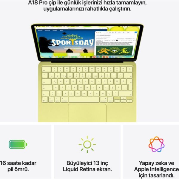 Apple MacBook Neo A18 Pro 8GB 256GB SSD macOS 13″ Taşınabilir Bilgisayar Puslu Sarı MHFD4TU/A
