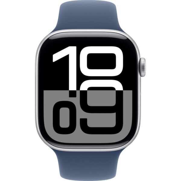Apple Watch Series 10 GPS, 46 mm Gümüş Rengi Alüminyum Kasa ve Kot Rengi Spor Kordon – M/L