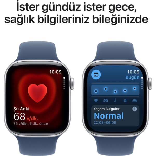 Apple Watch Series 10 GPS, 46 mm Gümüş Rengi Alüminyum Kasa ve Kot Rengi Spor Kordon – M/L
