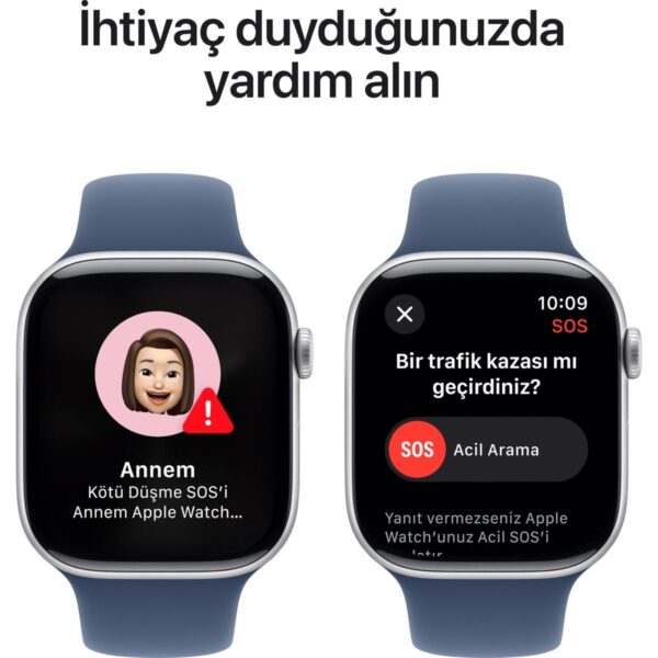 Apple Watch Series 10 GPS, 46 mm Gümüş Rengi Alüminyum Kasa ve Kot Rengi Spor Kordon – M/L