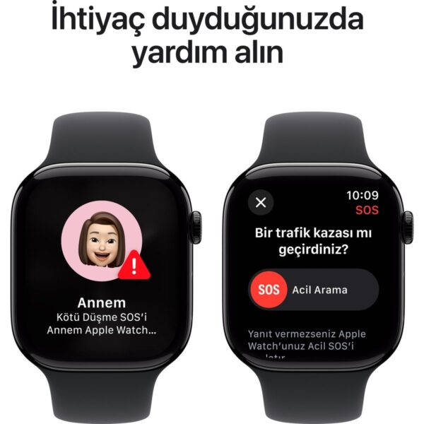 Apple Watch Series 10 GPS + Cellular 42 mm Ekran Boyutu ile Simsiyah Alüminyum Kasa Sağlık Takibi Özellikleri M/L