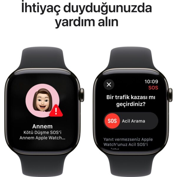 Apple Watch Series 10 GPS + Cellular, 46 mm Arduvaz Titanyum Kasa ve Siyah Spor Kordon – S/M