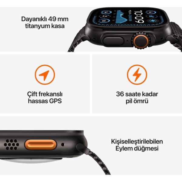 Apple Watch Ultra 2 GPS + Cellular, 49 mm Natürel Titanyum Kasa ve Natürel Titanyum Milano Loop – Küçük Boy