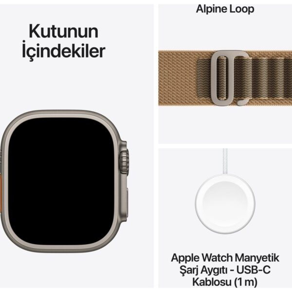 Apple Watch Ultra 4 Gps + Cellular, 49 mm Natürel Titanyum Kasa ve Çöl Rengi Alpine Loop – Orta Boy