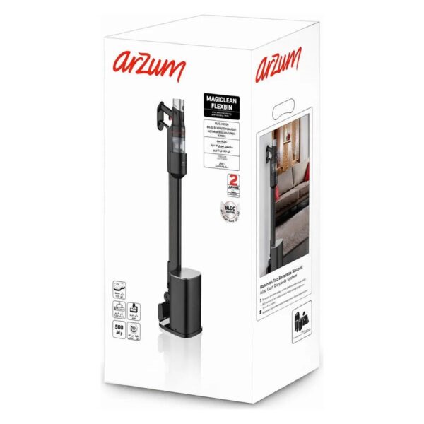Arzum AR4211 MagiClean FlexBin İstasyonlu Dikey Şarjlı Süpürge 500W, BLDC Motor, Siyah