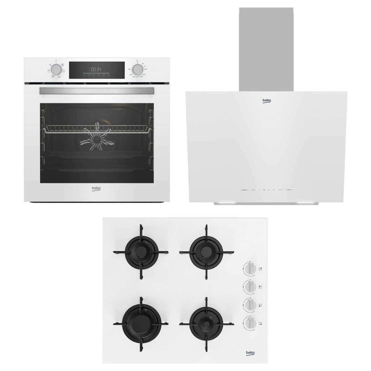 Beko Beyaz Ankastre SET(BFC330 B + Bde 6041 B + Bocd T 6011 Eb Gazlı Cam Tablalı Ocak) HBCV00009Z810C