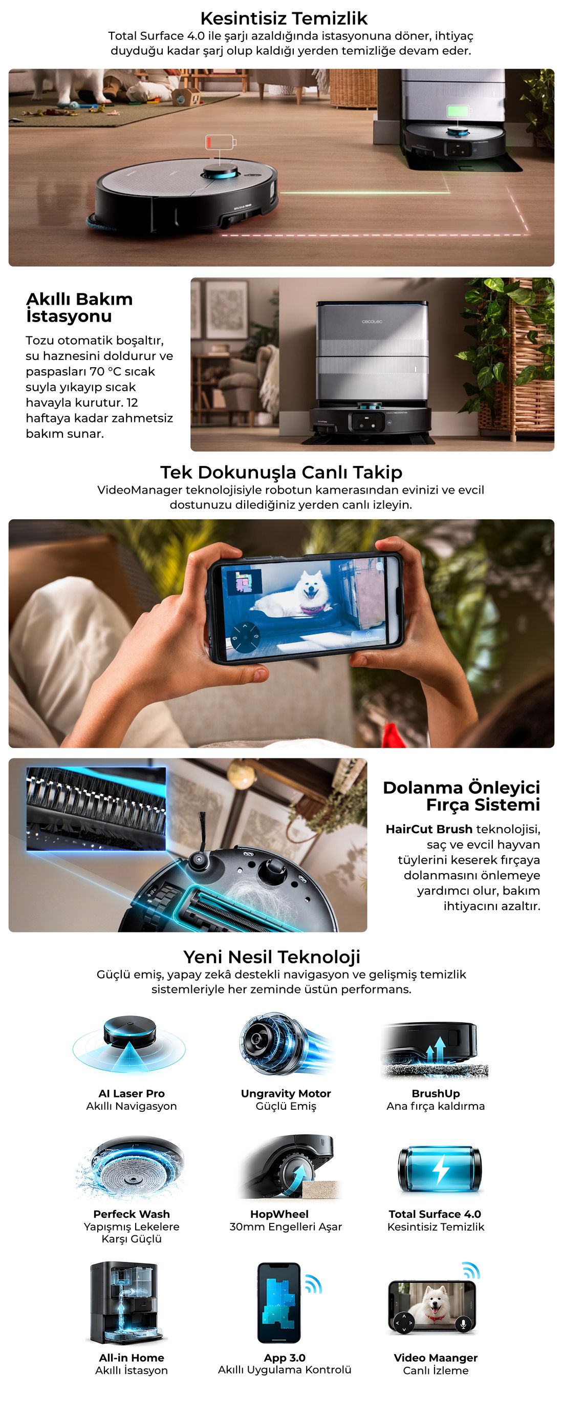 Cecotec Conga X100 AI Robot Süpürge, 20.000 Pa, Kameralı AI ve Lazer Navigasyon, 4'ü 1 Arada İstasyon