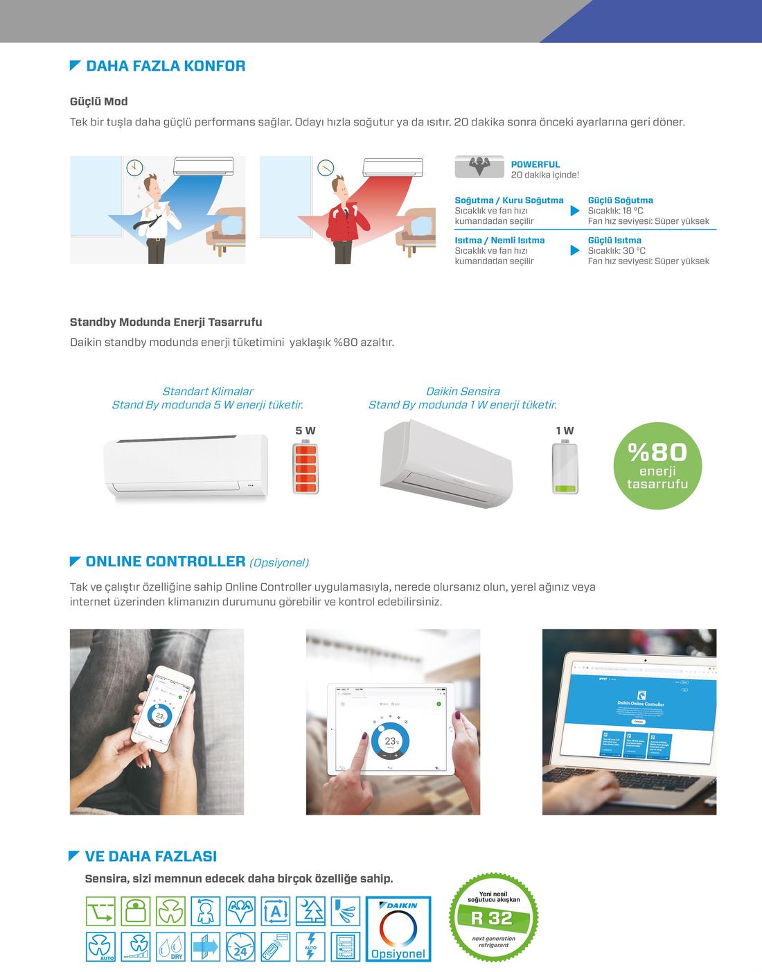 Daikin Sensira FTXF71F A++ 24000 BTU Inverter Split Duvar Tipi Klima Enerji Verimliliği ile Soğutma