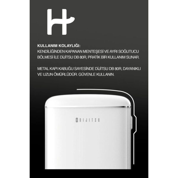 Dijitsu Retro Beyaz Çift Kapılı Mini Buzdolabı 47 lt Kapasite F Enerji Sınıfı Özellikleriyle