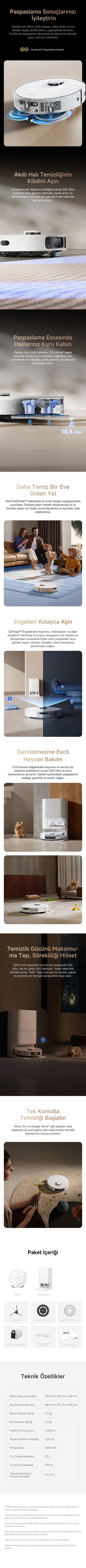 Dreame D20 Ultra Robot Süpürge Beyaz, 13000PA Emiş Gücü