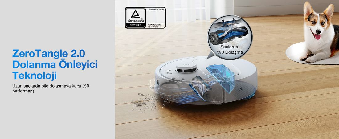 ECOVACS Akıllı Robot Süpürge, 8000Pa Emiş Gücü, 2'si 1 Arada Süpürme ve Paspaslama, TrueMapping Lazer Navigasyon, 300 Dakika Çalışma Süresi
