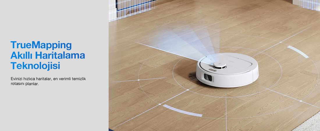 ECOVACS Akıllı Robot Süpürge, 8000Pa Emiş Gücü, 2'si 1 Arada Süpürme ve Paspaslama, TrueMapping Lazer Navigasyon, 300 Dakika Çalışma Süresi