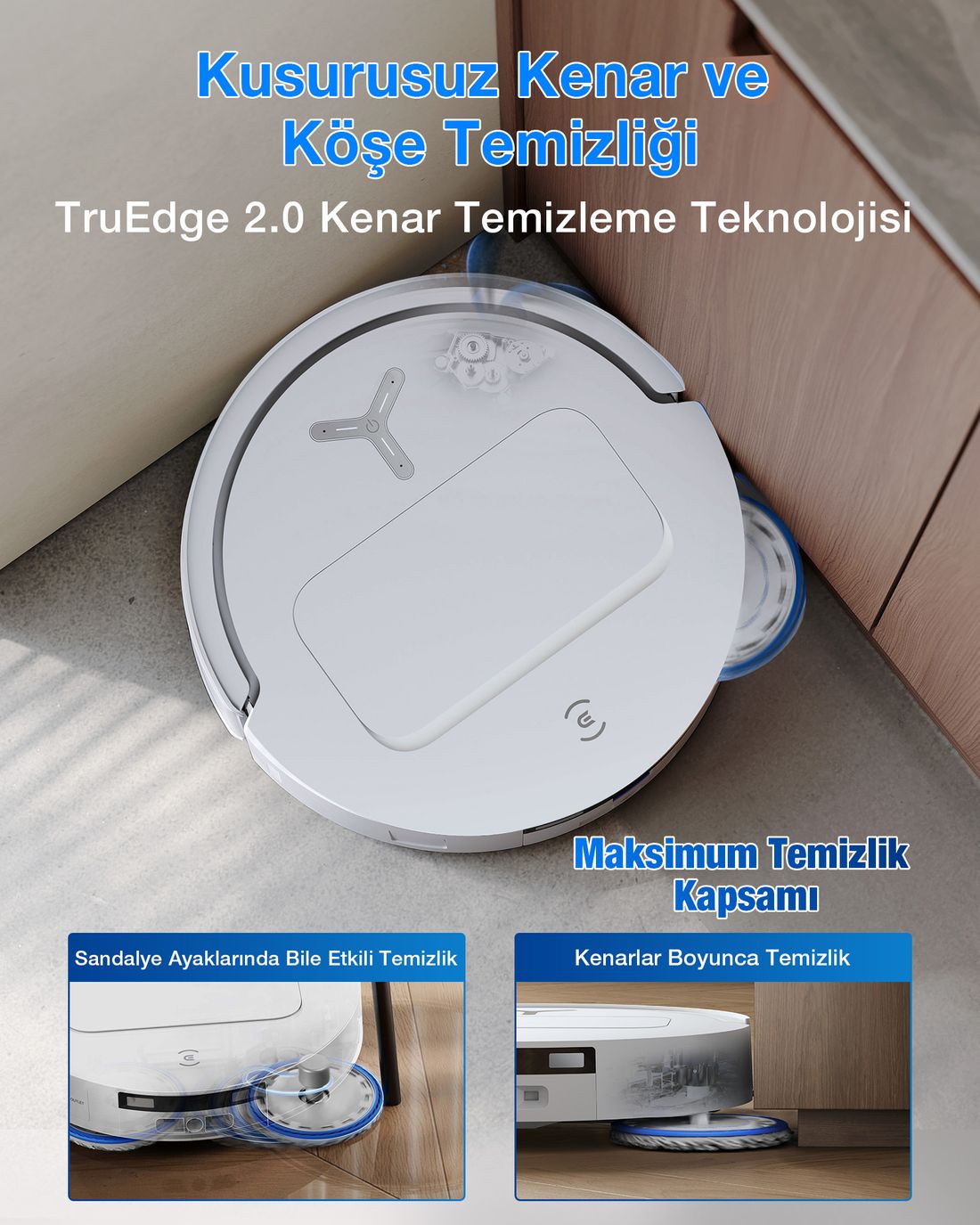 Ecovacs Akıllı Robot Süpürge ve Çöp İstasyonu, 25.000Pa Emiş Gücü, 81mm Ultra İnce Tasarım, 75°C Sıcak Su ile Mop Yıkama, ZeroTangle 2.0, AIVI 3D 3.0, YIKO-GPT Akıllı Temizlik, Beyaz