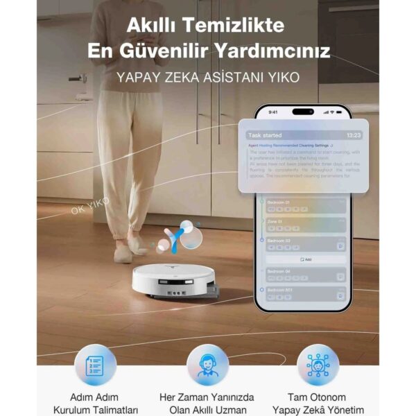 ECOVACS DEEBOT Robot Süpürge ve Paspas, 30.000 Pa Emiş Gücü, OZMO Roller 3.0, Triple Lift Teknolojisi, TruePass 4WD Engelleri Aşma, Akıllı Navigasyon, Temiz Su ile Basınçlı Yıkama