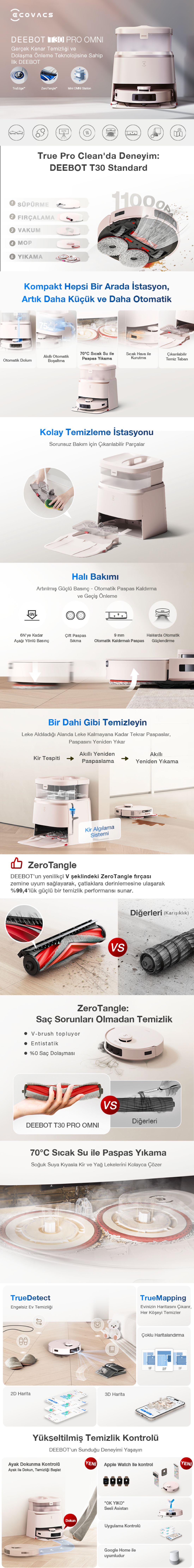 ECOVACS DEEBOT T30 Omni Pro Robot Süpürge ve Paspas, 11.000 Pa Emiş Gücü, Otomatik Toz Boşaltma, Sıcak Hava ile Kurutma, 200 Dakikaya Kadar Çalışma , Evcil Hayvan Tüyleri ve Halılar İçin Temizlik