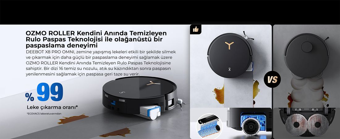 Ecovacs Deebot X8 Pro Omni Siyah Robot Süpürge ve Paspas 18000 Pa Emiş Gücü