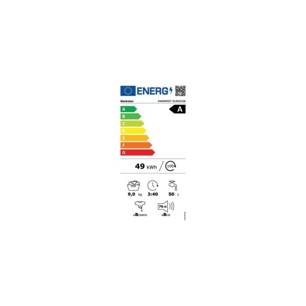 Electrolux EW6F8492T 600 Serisi Aı Washassist FULLWASH45′ 9 kg 1400 Devir A Enerji Sınıfı Çamaşır Makinesi