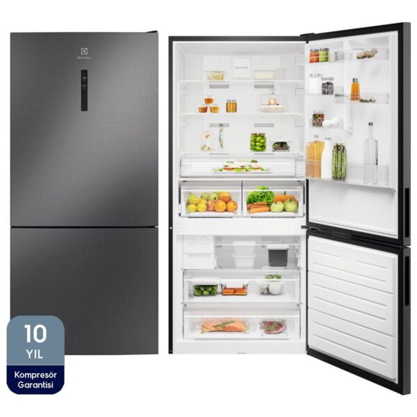 Electrolux LNT7MD58B 700 Serisi TwinTech No Frost D Enerji Sınıfı Inverter Alttan Donduruculu Buzdolabı Koyu Inox