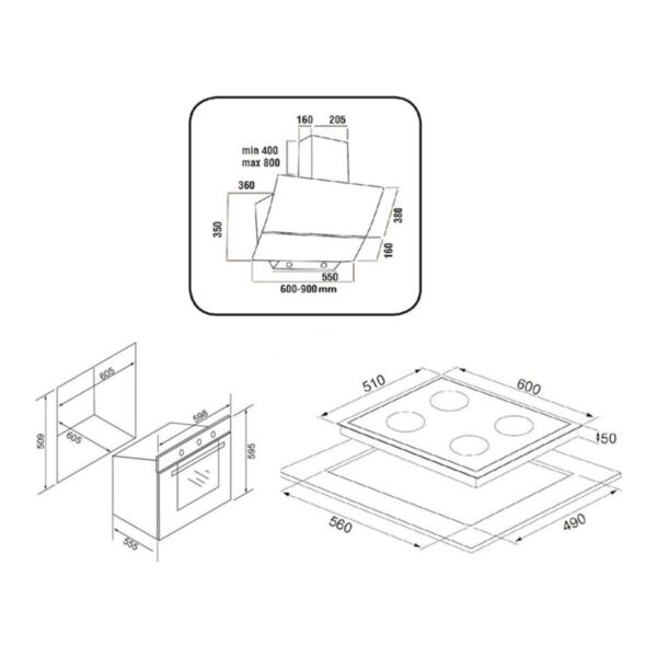 Exep Basic Eğik Siyah 3 Lü Ankastre Set ED401-EO330-EF200 A Enerji Sınıfı Modern Tasarım