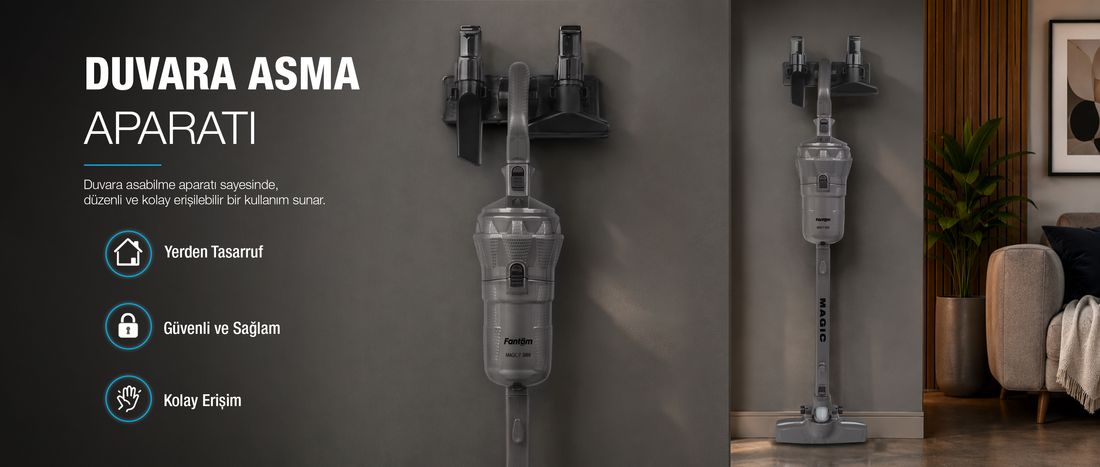 Fantom Magıc P 3000 Toz Torbasız Dikey Süpürge Antrasit 1 Litre Toz Hacmi ve Yüksek Emiş Gücü