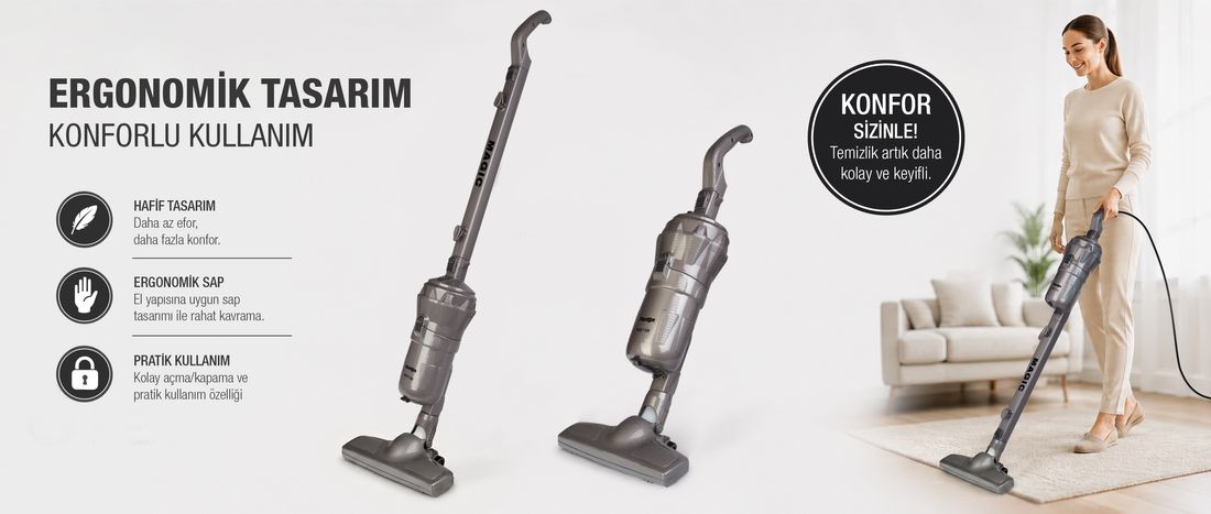 Fantom Magıc P 3000 Toz Torbasız Dikey Süpürge Antrasit 1 Litre Toz Hacmi ve Yüksek Emiş Gücü