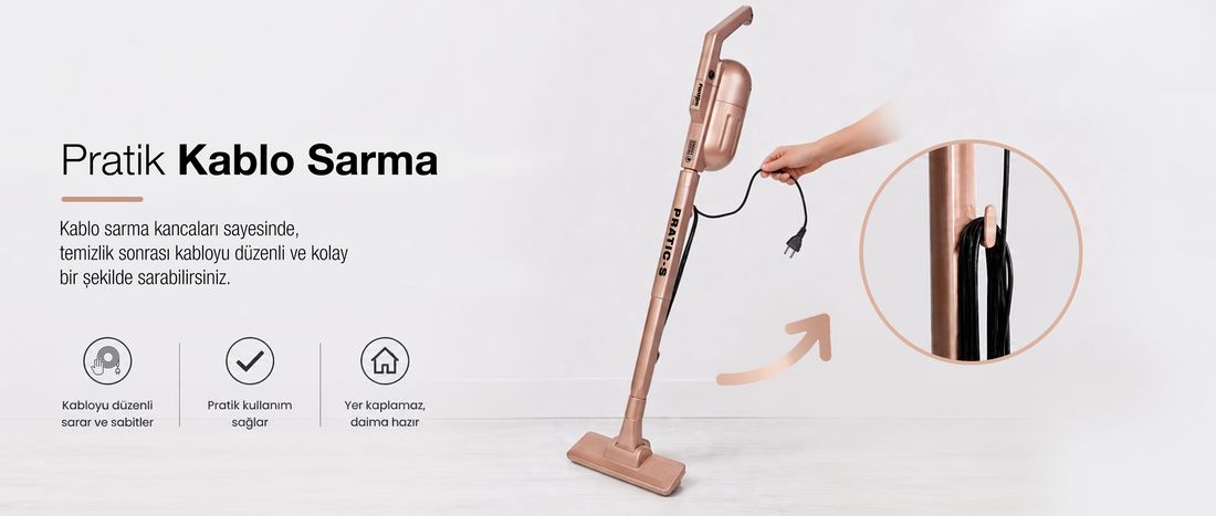 Fantom Pratıc-S P 1200 Dikey Süpürge Rose Gold Toz Haznesi Var 0,2 L Güçlü Emiş Teknolojisi