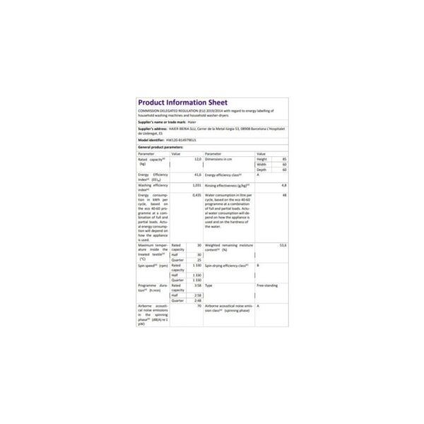 Haier HW120-B14979EUGS A 12 kg Wi-Fi Bağlantılı 1400 Devir Çamaşır Makinesi
