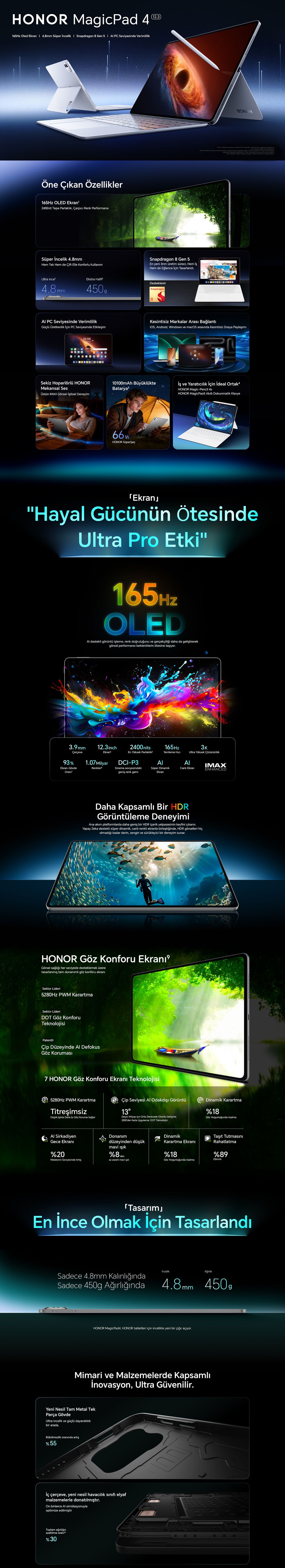Honor Magic Pad 4 12GB RAM 256GB+ Klavye + Kalem Depolama Siyah Renkli Android Tablet 12,4 İnç Ekran