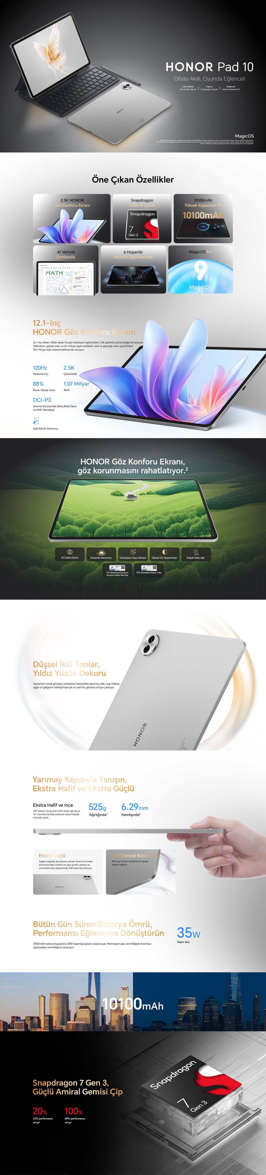 HONOR Pad 10 8GB 256GB Wifi 12.1'' Uzay Gri Tablet + Klavye