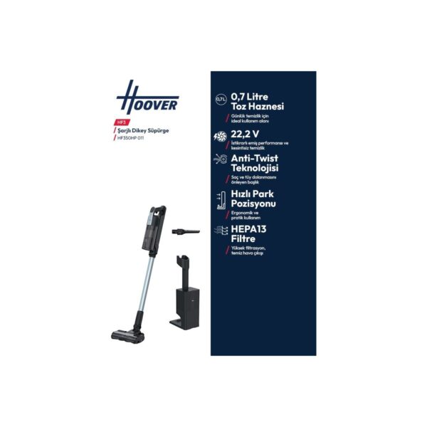 Hoover Kablosuz Dikey Süpürge Otomatik Toz Boşaltma İstasyonu 150AW Emiş Gücü 60 Dakika HEPA13 Filtre HF350HP 011