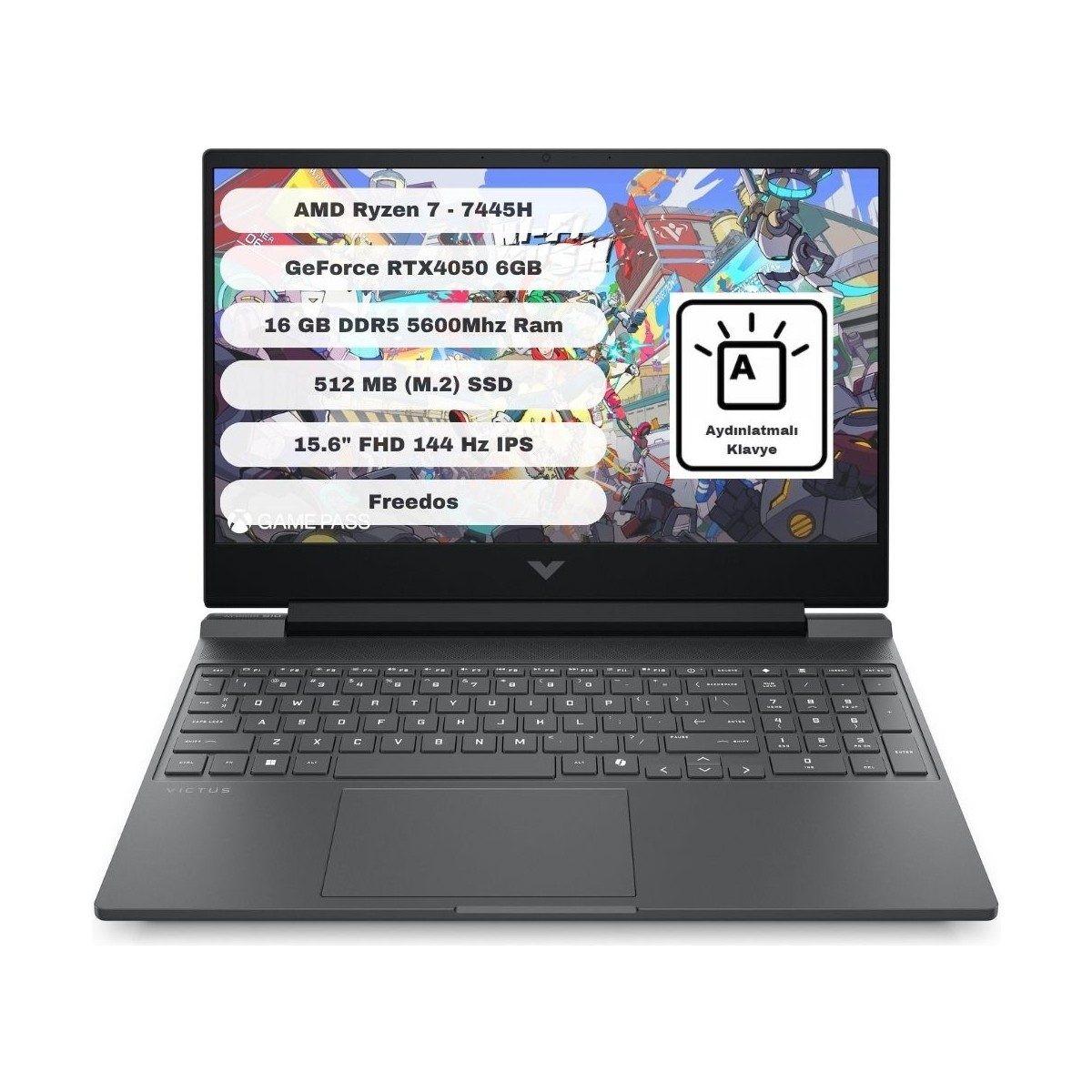 Hp Victus 15-FB3038NT BX9U9EA 6gb RTX4050 Amd Ryzen 7 7445H 16GB Ram 512GB SSD 15.6 Inç Fhd 144Hz Freedos Taşınabilir Bilgisayar HBCV0000AQ3RE2