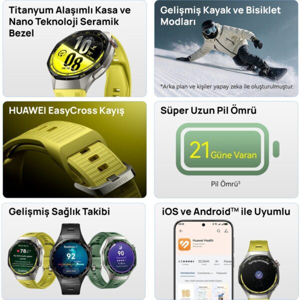Huawei Watch GT 7 Pro 46 mm Akıllı Saat – Siyah, Titanyum Kasa, iOS me Android Uyumlu, EKG, Nano Seramik Bezel, 21 Güne Varan Pil Ömrü