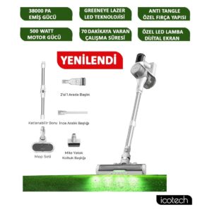 Icotech F30 Max 38KPA Greeneye Lazer Teknoloji Şarjlı Dikey Süpürge HBCV000054QY0M