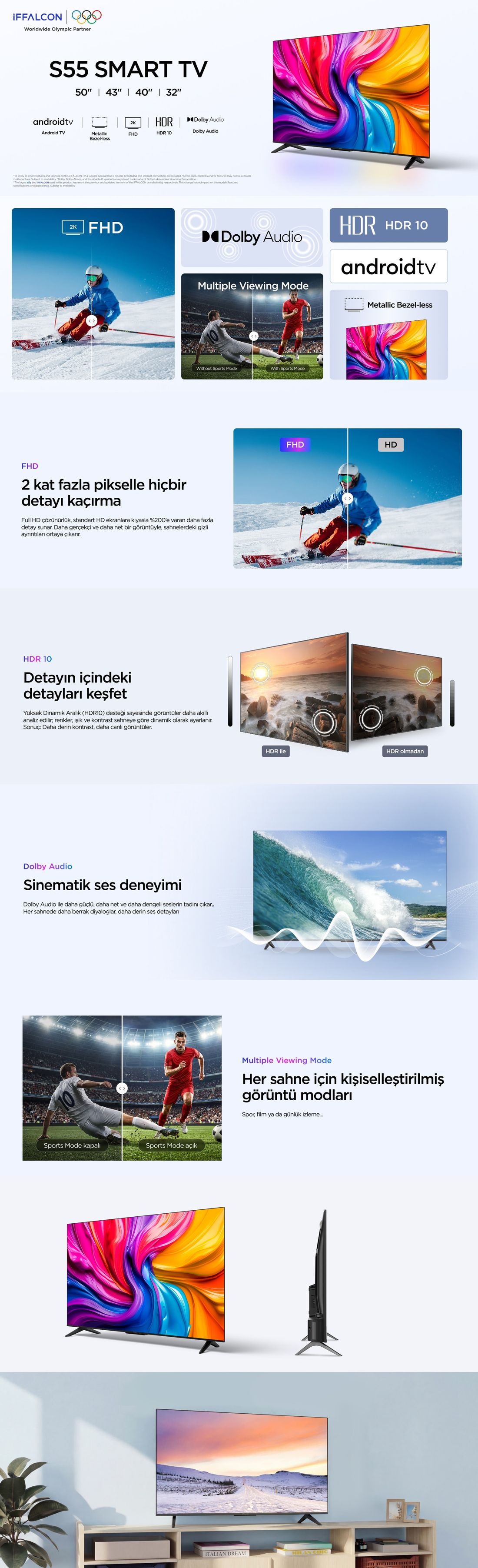 iFFALCON 43S55A 43'' 109 Ekran Uydu Alıcılı Full HD Android LED TV
