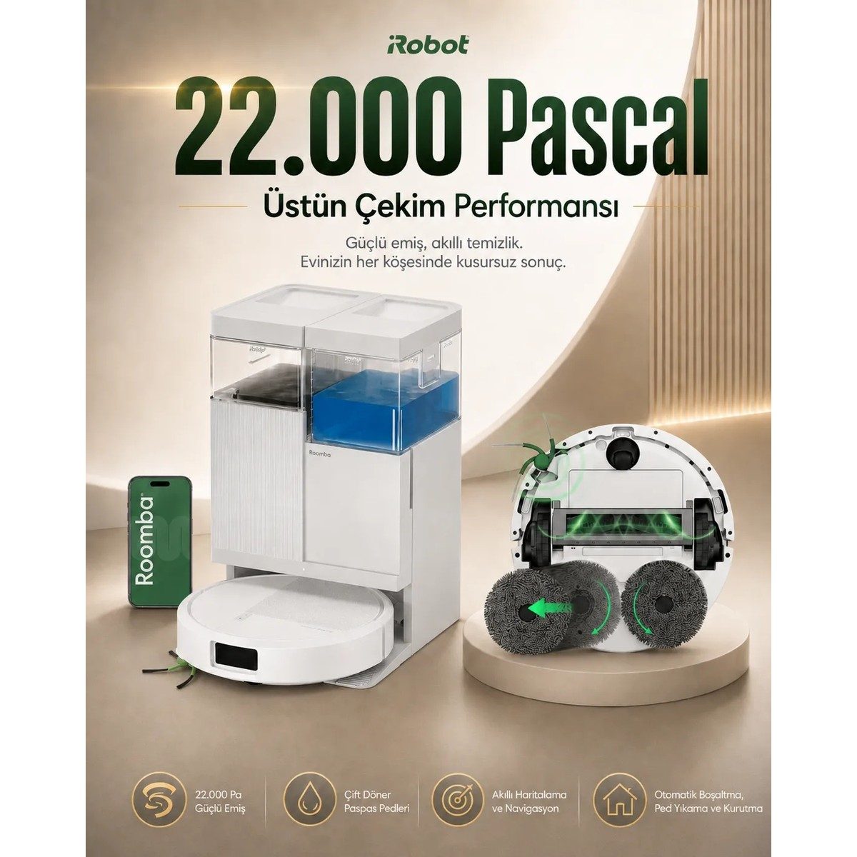 iRobot Roomba Plus 515 Combo Robot Süpürge ve Paspas + Autowash Istasyonu (Beyaz) HBCV0000HSBB9E