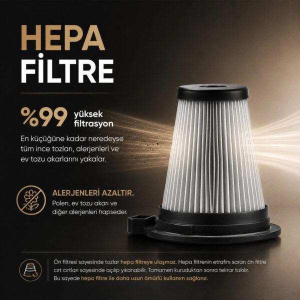 Karaca Power Up Pro 25 Watt Dik Süpürge Bakır Renk 0,6 Litre Toz Haznesi ile Güçlü Emiş