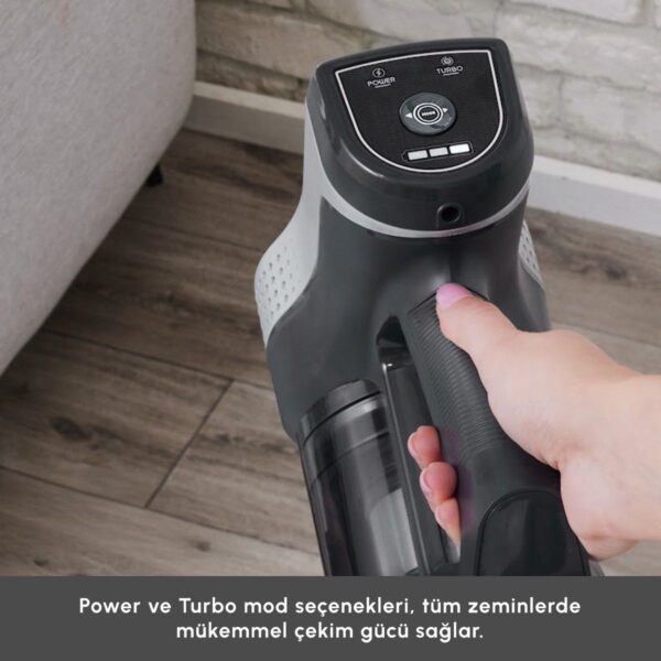 Karaca Vantuz Power Up Max Dikey Süpürge Silver 0,6 L Toz Haznesi ile Turbo Başlık Özellikli
