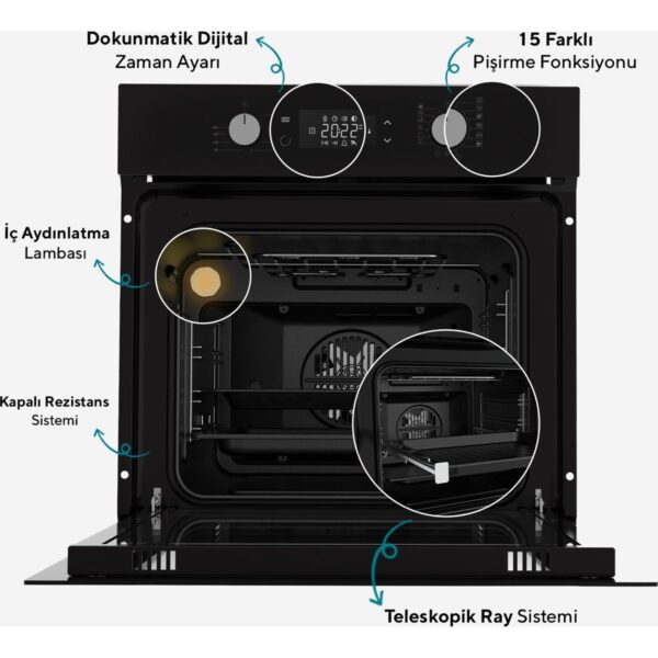 Kumtel Digital Plus 15 Programlı Dokunmatik Siyah Cam Ankastre Set