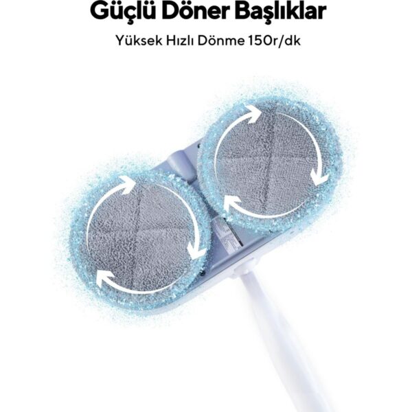 Kumtel Şarjlı Kablosuz Mop Paspas – Güçlü Döner Başlık ve Otomatik Su Püskürtme ile Pratik Ev Temizliği, 0.8L Toz Haznesi
