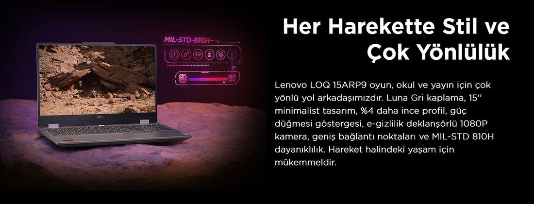 Lenovo LOQ AMD Ryzen 7 7435HS 16GB 512GB SSD RTX4050 Freedos 15.6" Taşınabilir Bilgisayar 83JC006BTR