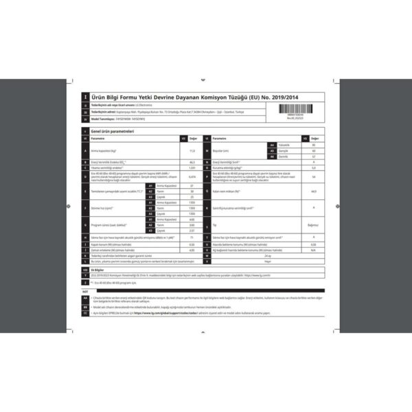 LG F4Y5EYWYJ 11 kg 1400 Devir Çamaşır Makinesi