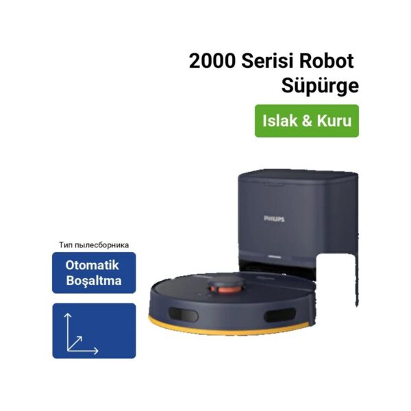 Philips 2000 Serisi Robot Süpürge Lacivert XU2100/15 Islak ve Kuru Temizlik ile Otomatik Boşaltma Özelliği