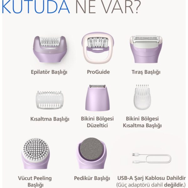 Philips 9000 Serisi Kablosuz Epilatör Mor Renkli Yıkanabilir Başlık ile Islak ve Kuru Kullanım