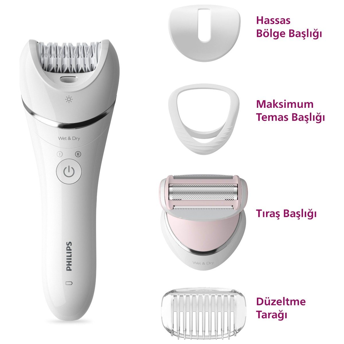 Philips BRE710/05 Epilatör (Yüz+Koltuk alti+Bikini Bölgesi+Bacak)Islak-Kuru,Işıklı,Kablosuz HBV00000X1SUQ
