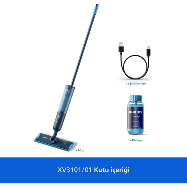 Philips OneUp 3000 Serisi Elektrikli Mop, Kablosuz, Bakterilere karşı %99,9 etkili, 360 derece başlık ile zahmetsiz kullanım, XV3101/01
