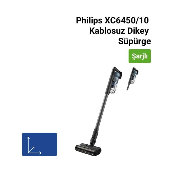 Philips XC6450/10 Kablosuz Dikey Süpürge Siyah Renkli Şarjlı ve Güçlü Emiş Teknolojisi