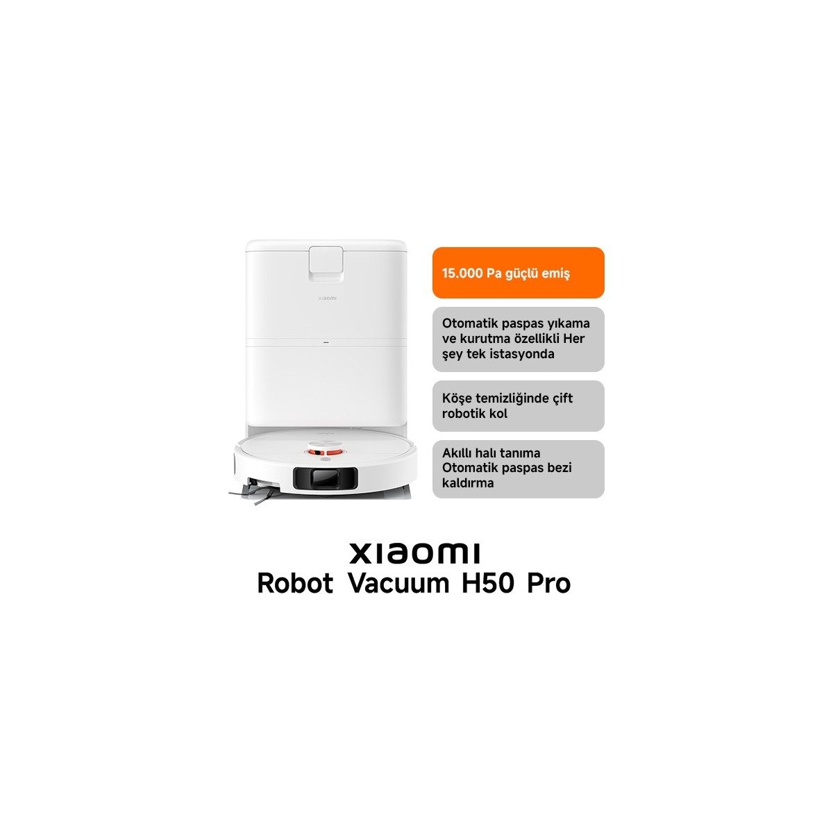 Robot Vacuum H50 Pro Beyaz Akıllı Robot Süpürge + Paspas - 15000 Pa Emiş Gücü HBCV0000DTT1ST